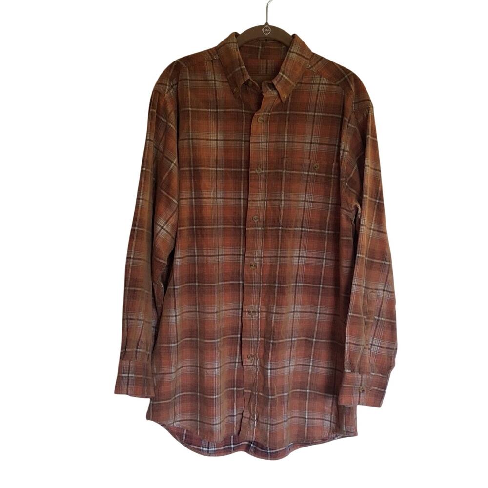 Clearwater Outfitters Mens M Brown Rust Plaid Corduroy Button Down Shirt